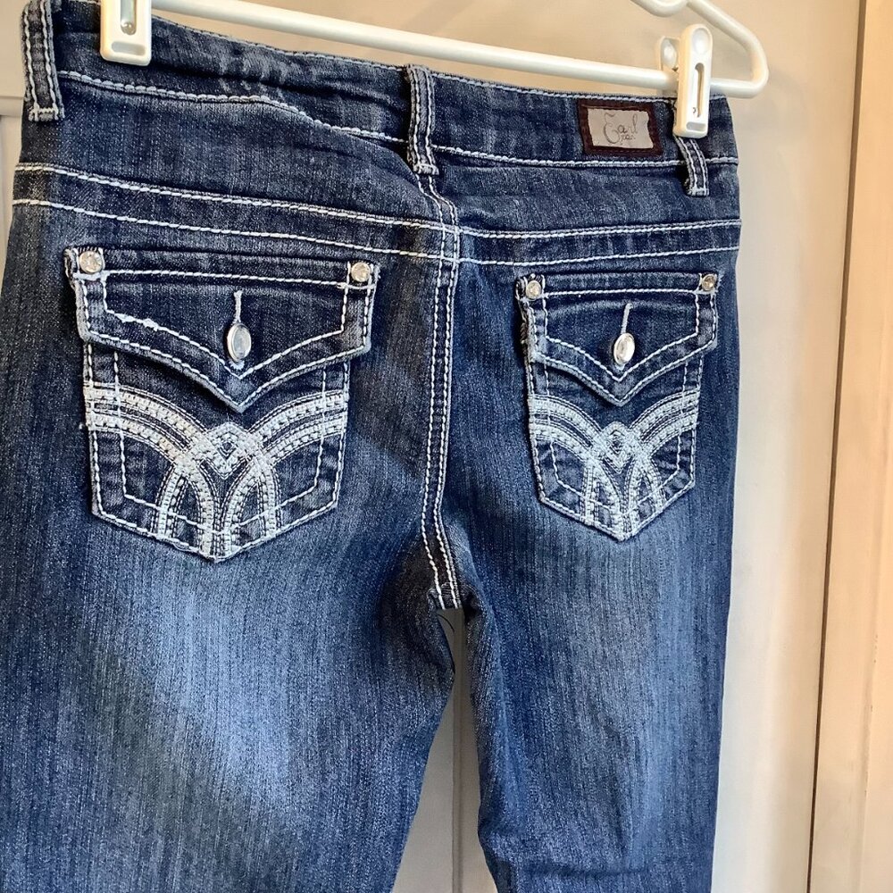Earl Jeans Distressed Dark Wash Jeans Size 5 Jeweled + Embroidered